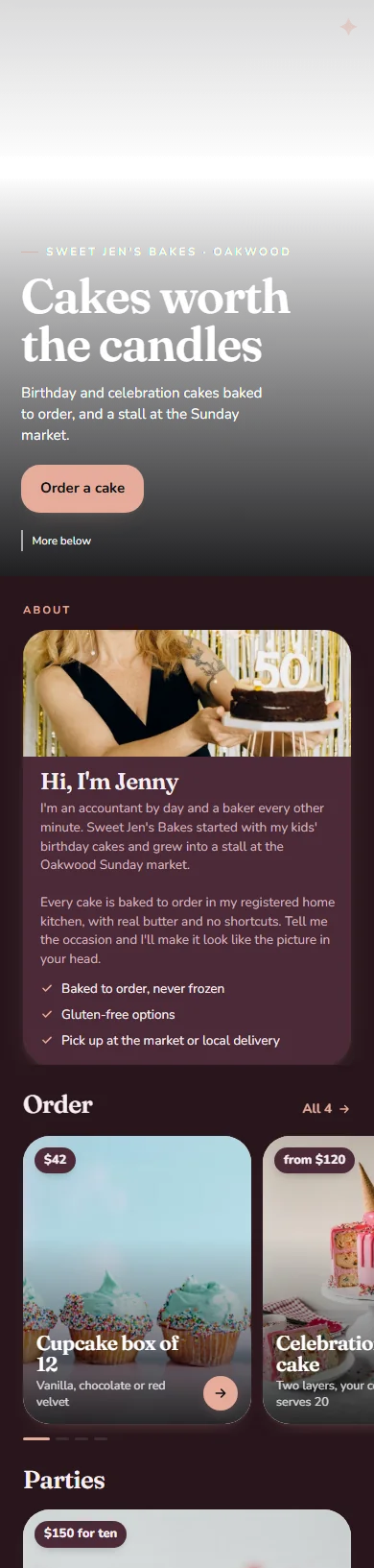 Jenny Moreau's store, scrolling from top to bottom