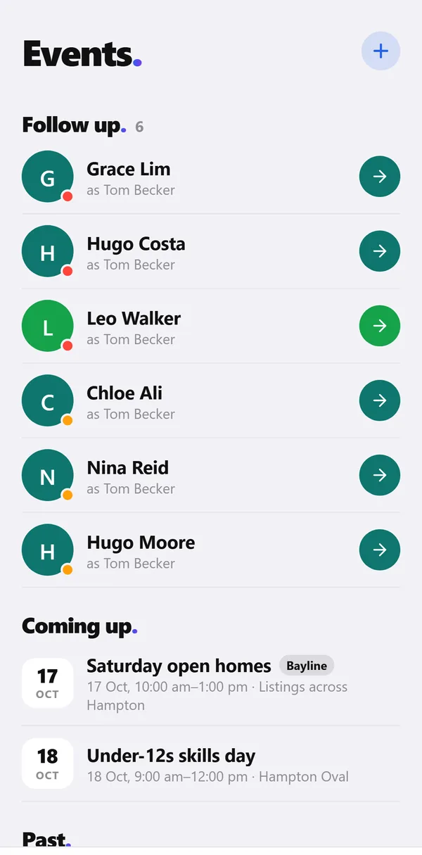 Tom's phone: Events, six people to follow up